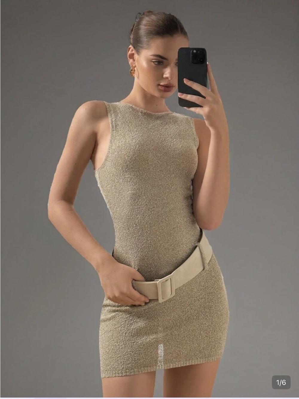 Forever 21 Neutral Beige Sleeveless Knit Mini Dress with Belt